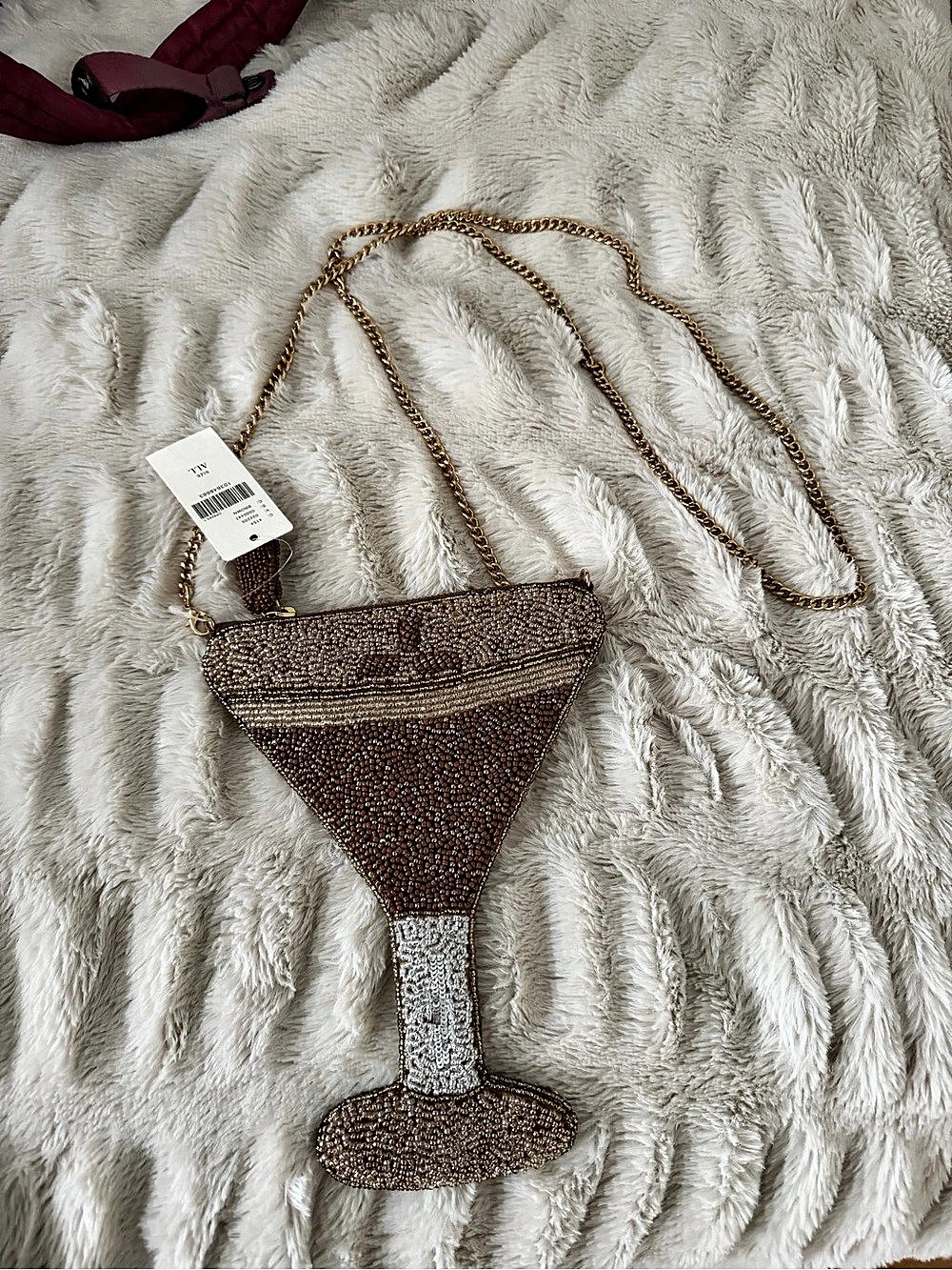 Anthropologie Espresso Martini Beaded Crossbody Bag Brown & Gold